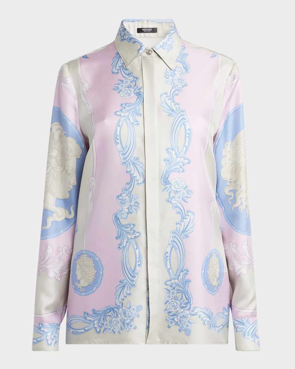 Medusa Cameo Foulard Silk Twill Formal Shirt